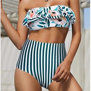 Womens Flounce Bandeau Bikini Top Bathing Suits